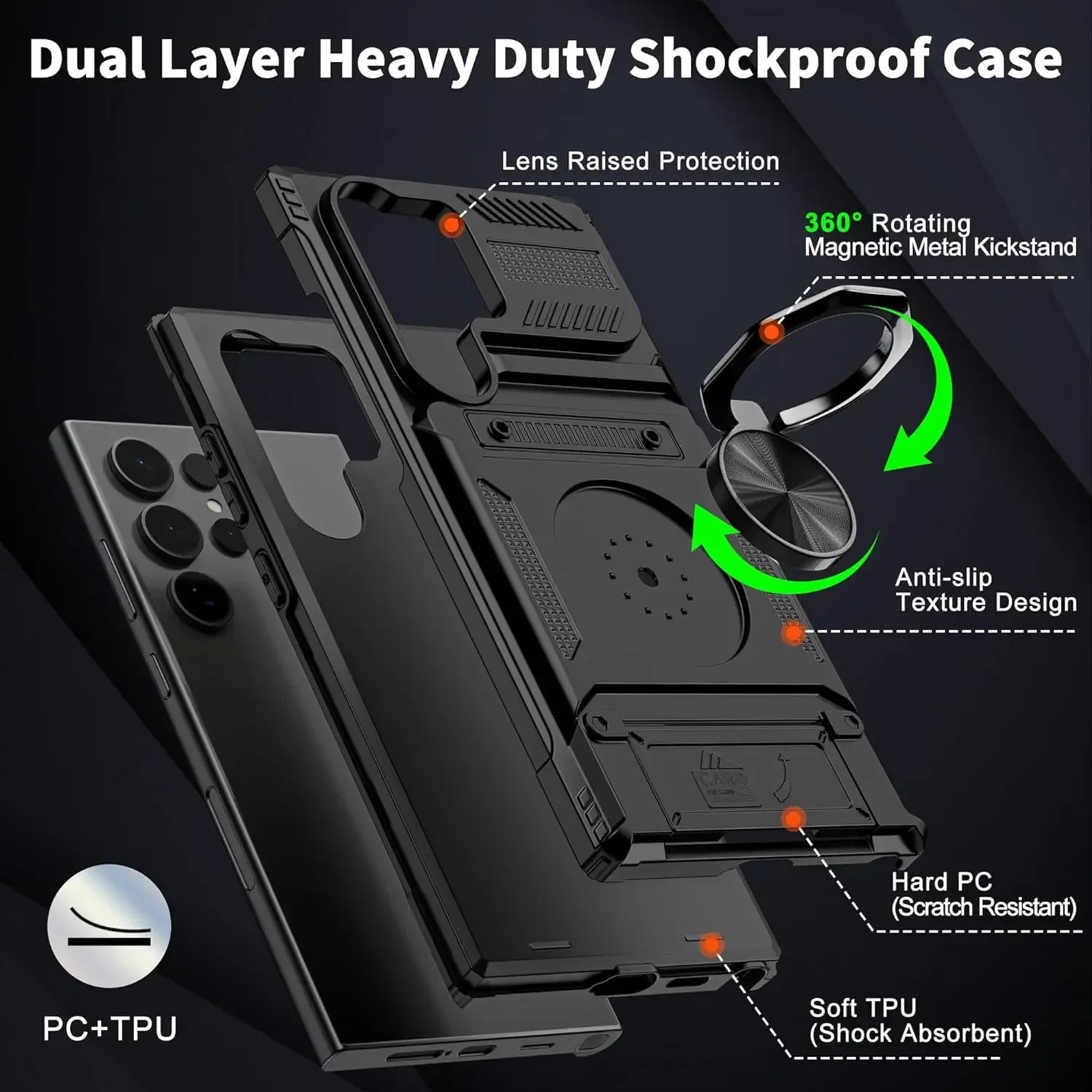 RingVault Armor Case – Shockproof Wallet Cover with Card Holder & Kickstand