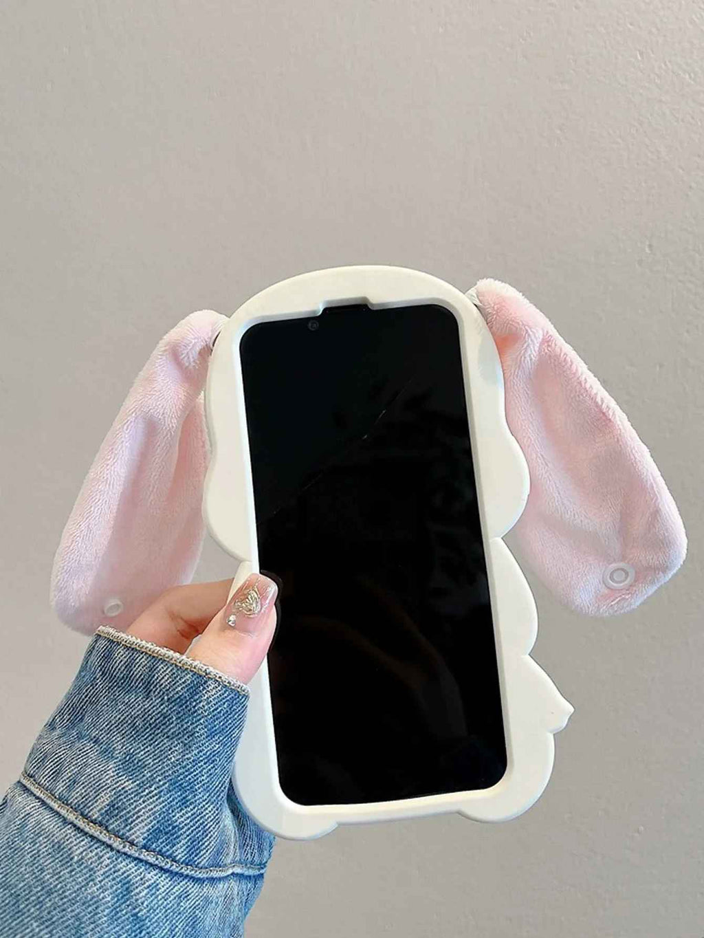 Cute 3D Plush Rabbit Ear Silicone Phone Case for iPhone – Soft Protective Shockproof Cover