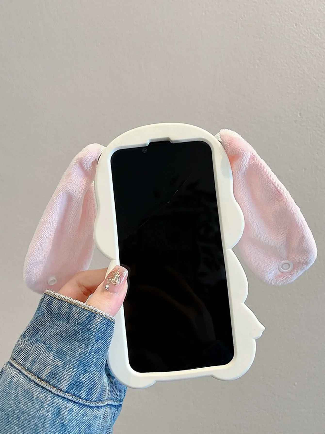 Cute 3D Plush Rabbit Ear Silicone Phone Case for iPhone – Soft Protective Shockproof Cover