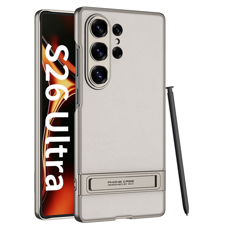 LuxSkin Matte Leather Case – Ultra-Thin Shockproof Cover with Bracket for Samsung Galaxy S26 Ultra
