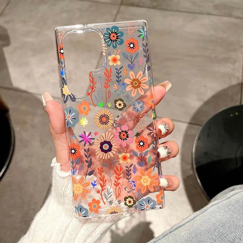 Luxury Flower Pattern Transparent Phone Cases for Samsung