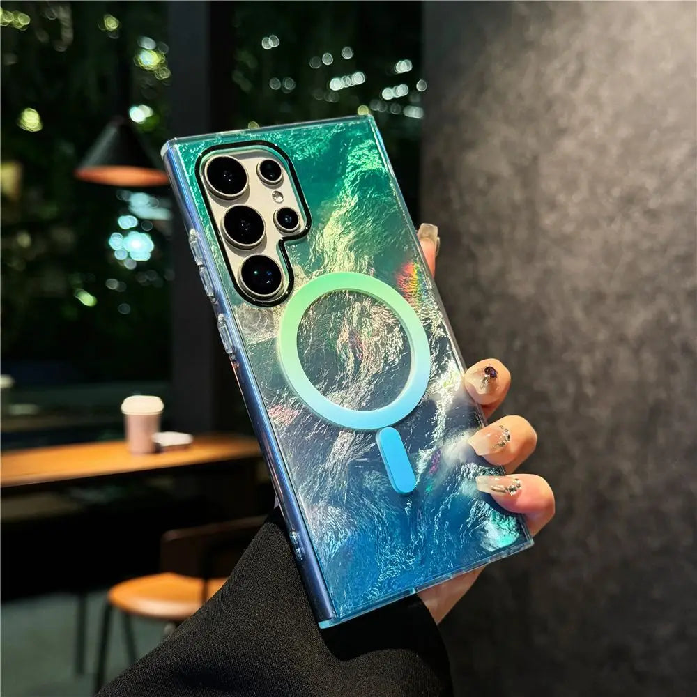 Luxury Colorful Gradient Glacier Pattern Magnetic RIng case Anti Drop