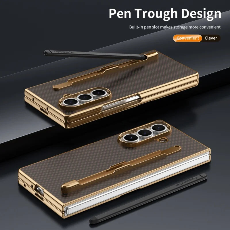 Business Plating Carbon Fiber Texture Phone Case for Samsung Z Fold