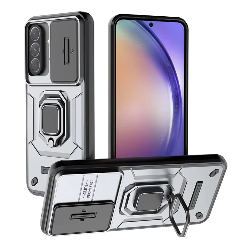 Shockproof Slide Camera Lens Ring Stand Case – Protective Cover Coque Funda for Samsung