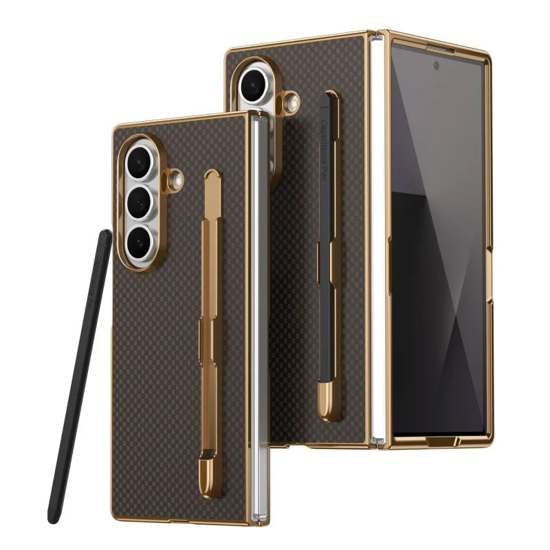 Business Plating Carbon Fiber Texture Phone Case for Samsung Z Fold