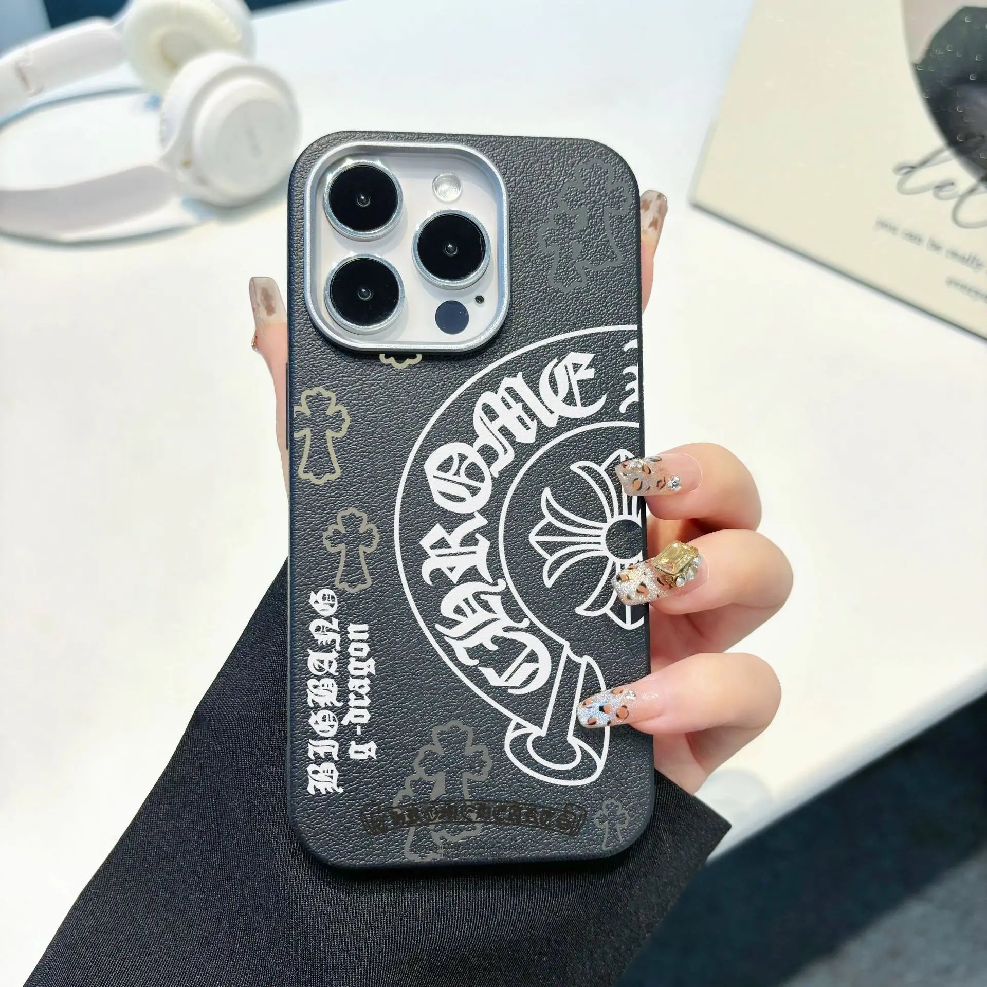 Stylish Cross Pattern Pu Leather Shockproof Phone Case for iphone