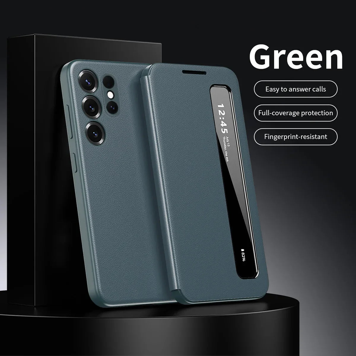 Smart Hibernation Side Window Drop-Proof Magnetic Screen Cover No Flip Answering Calls Leather Case for Samsung