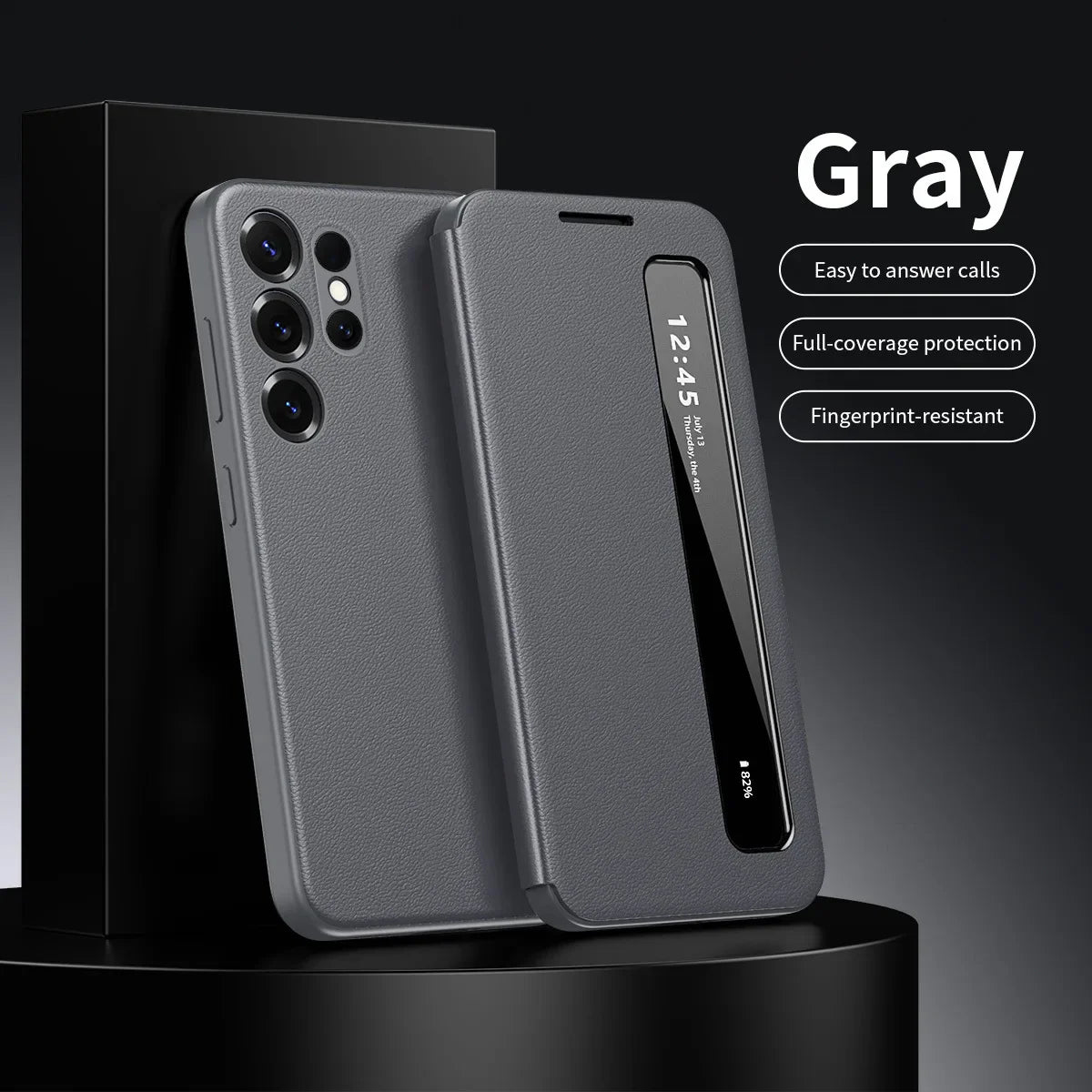 Smart Hibernation Side Window Drop-Proof Magnetic Screen Cover No Flip Answering Calls Leather Case for Samsung