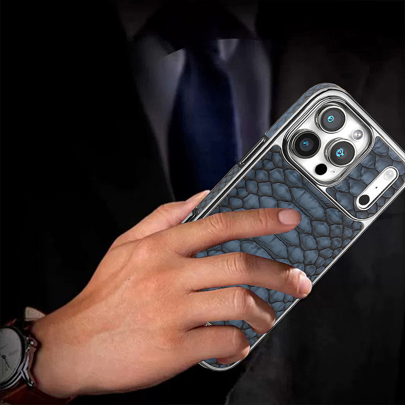 High-Quality Leather iPhone Case – Snake Pattern, Plating Frame, Shockproof