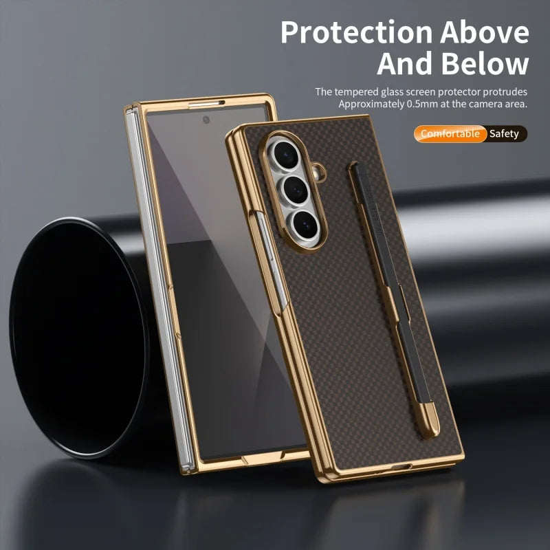 Business Plating Carbon Fiber Texture Phone Case for Samsung Z Fold