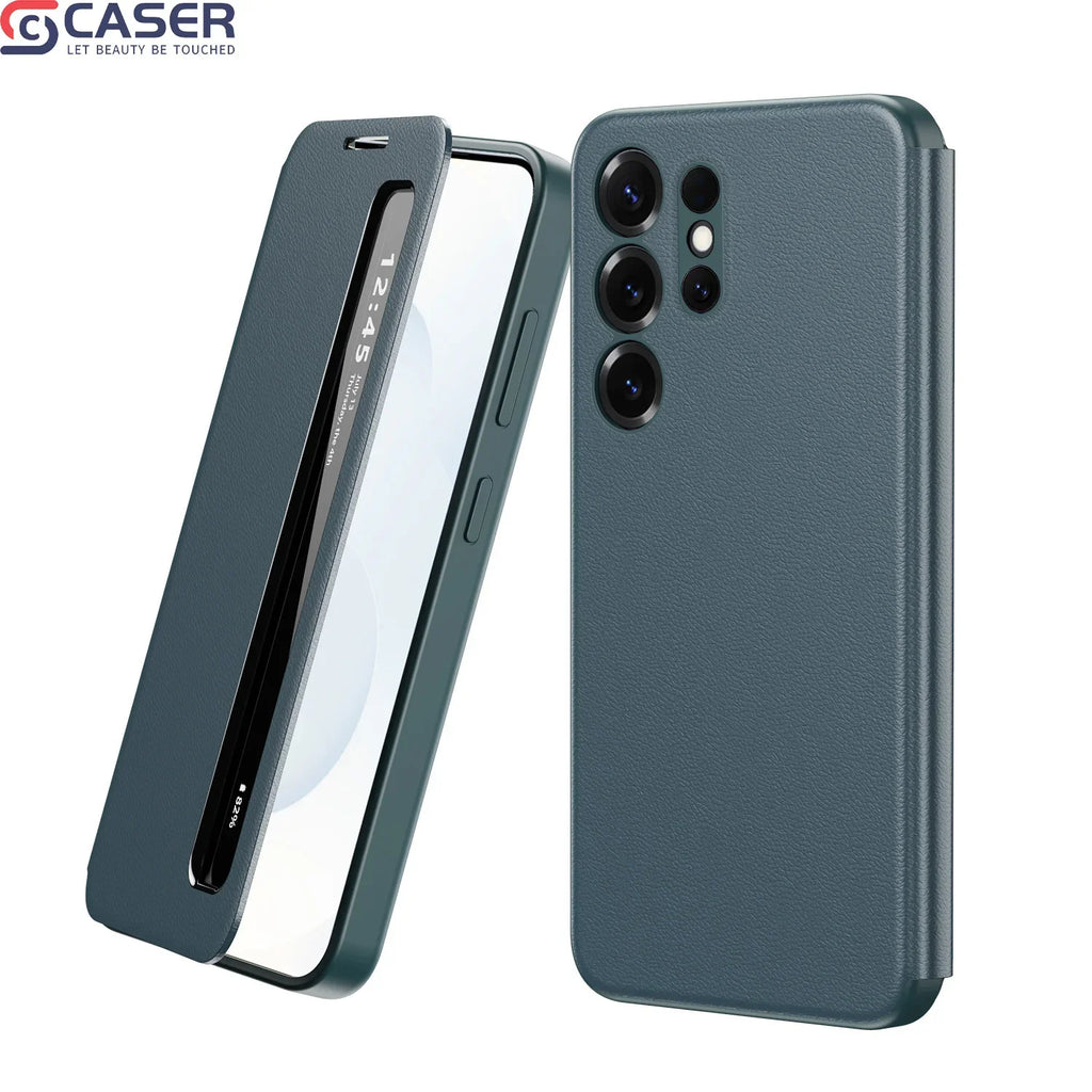 Smart Hibernation Side Window Drop-Proof Magnetic Screen Cover No Flip Answering Calls Leather Case for Samsung
