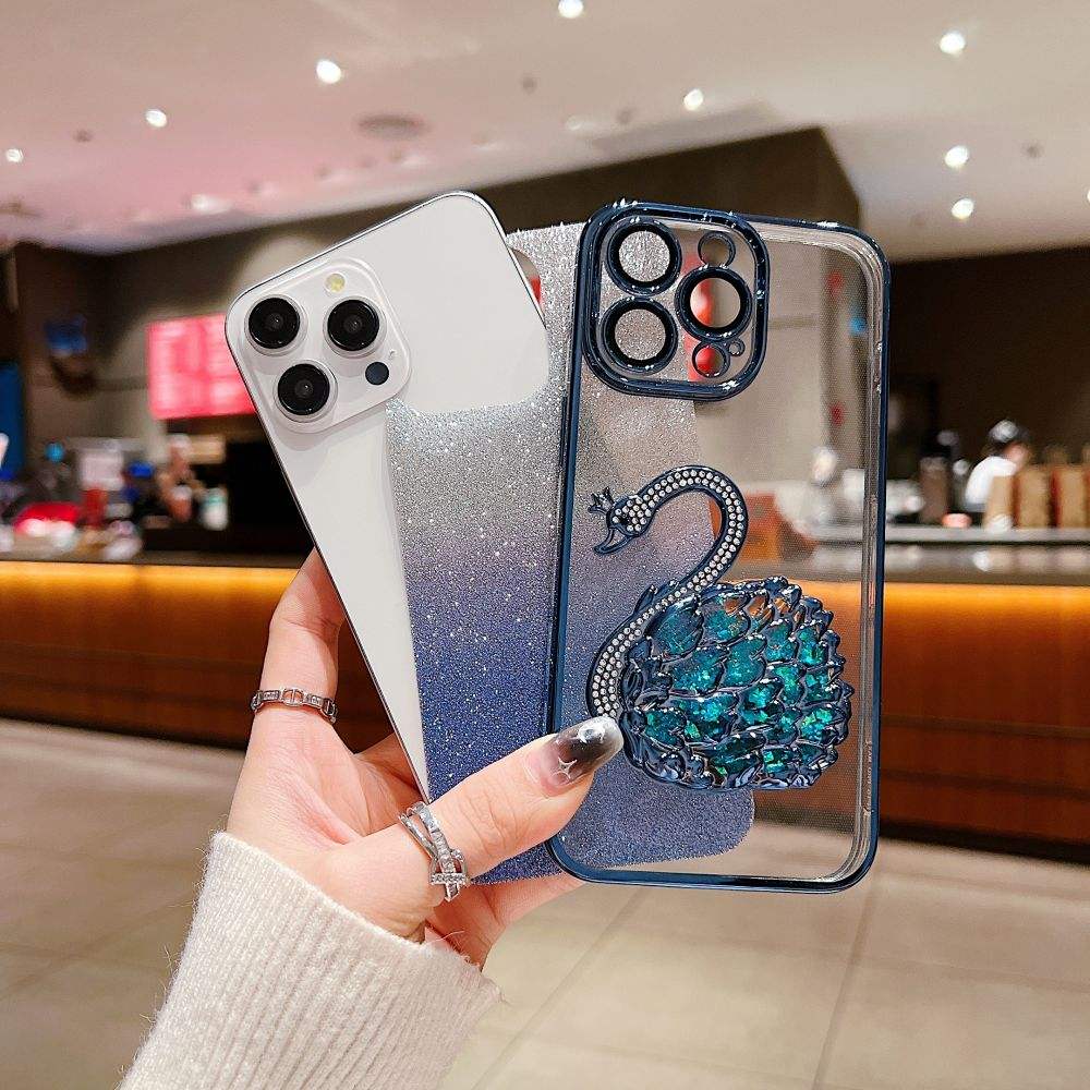 Luxury Plating Bling Glitter Gradient Diamond Swan Quicksand Phone Case for iPhone