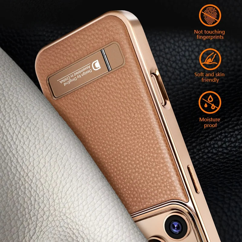 Business Electroplated PU Leather Magnetic Phone Case for iPhone