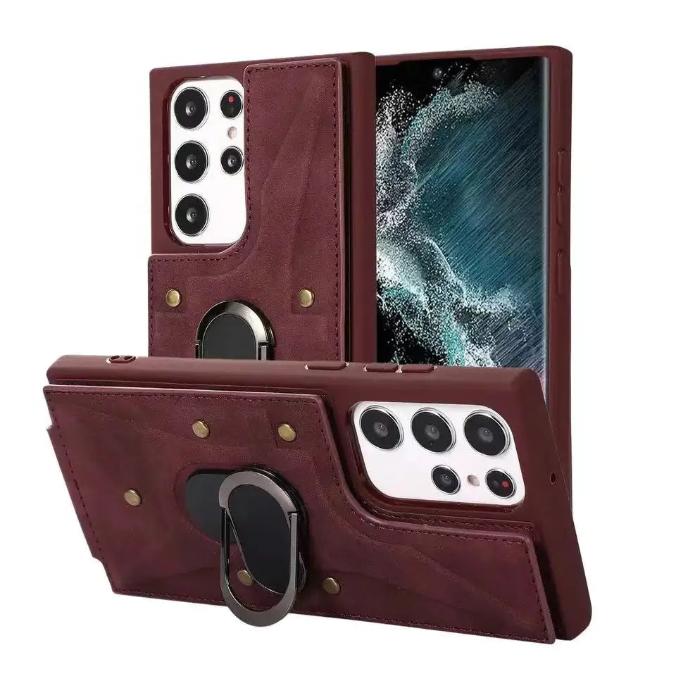 Magnetic Ring Stand Wallet Card Phone Case for Samsung Galaxy