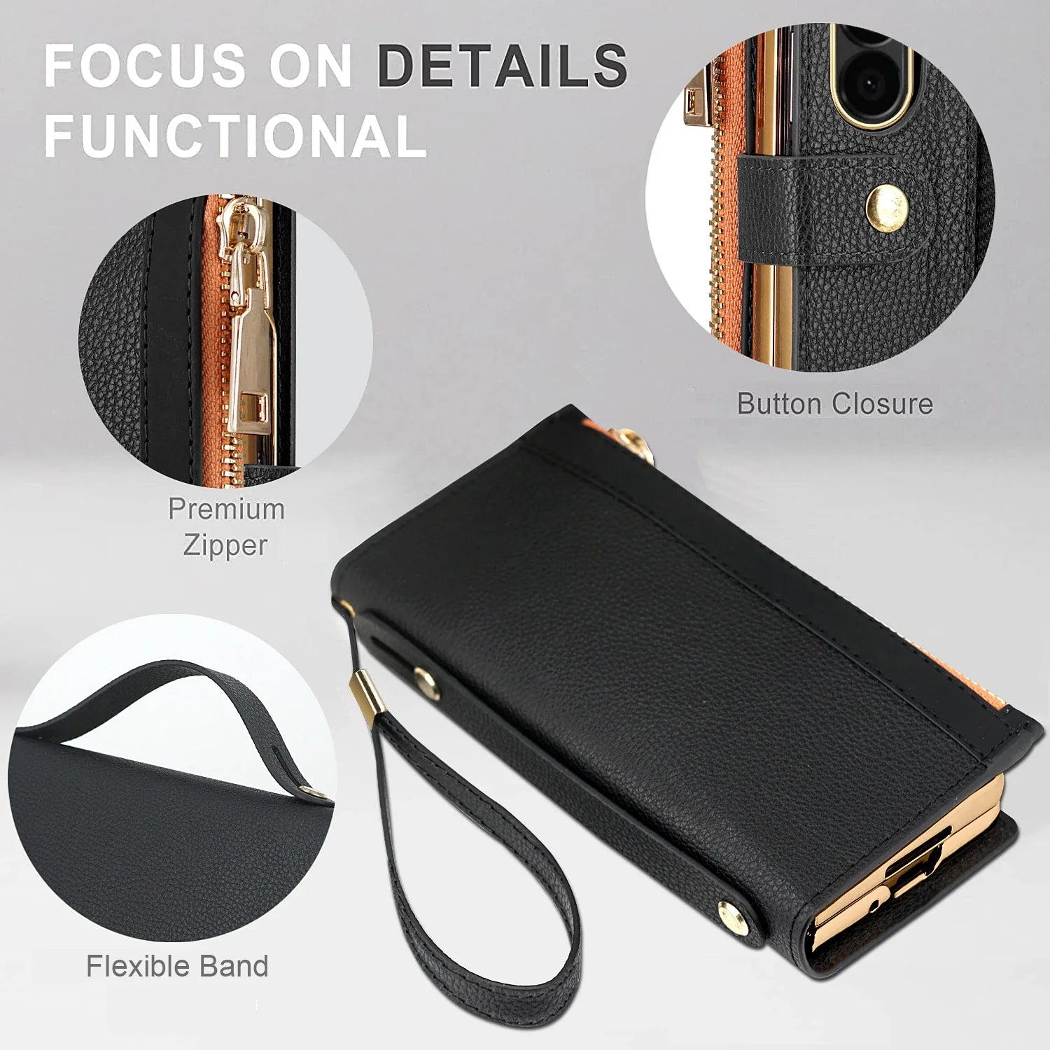 Zipper PU Leather Wallet Card Slots With Pen Solt Stand Case
