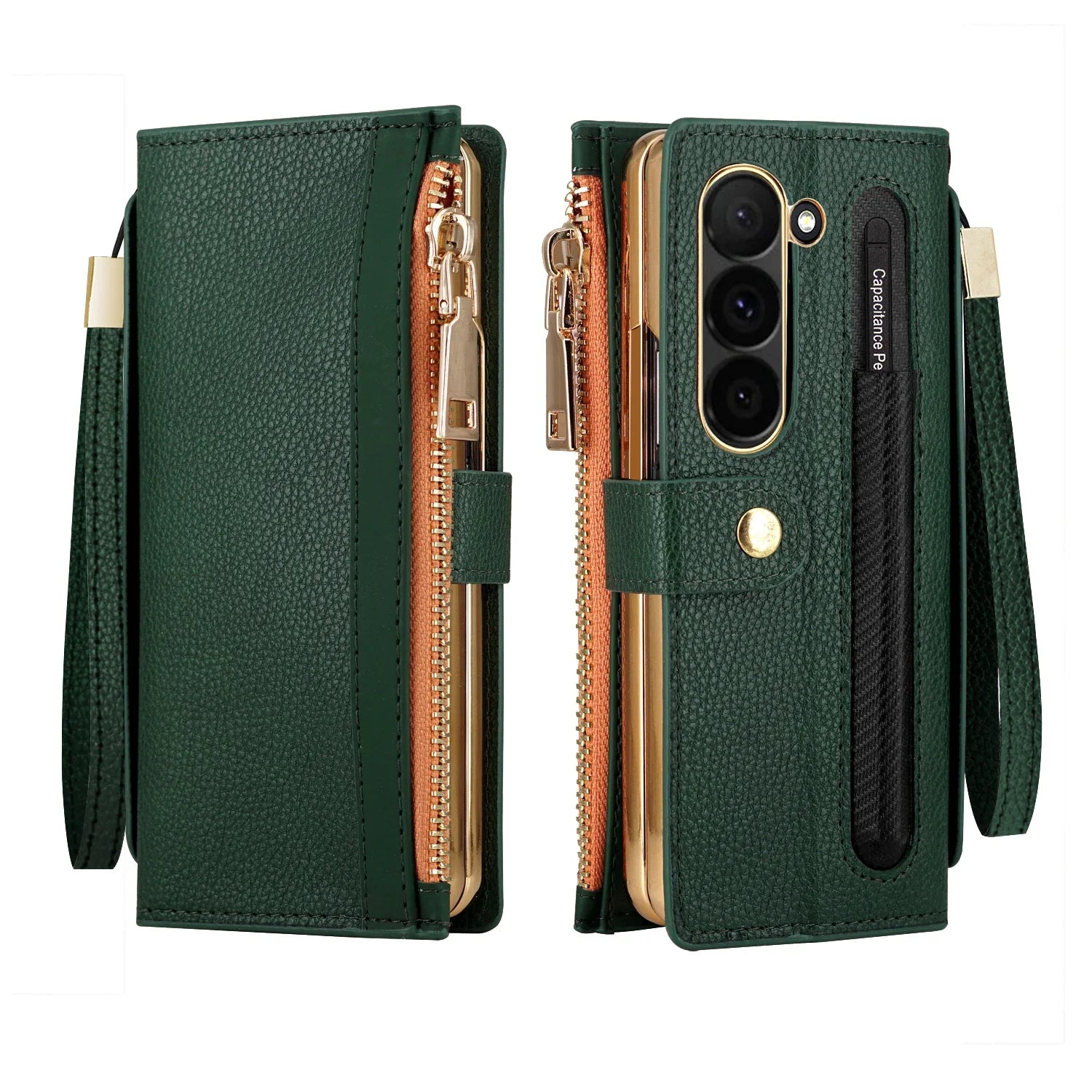 Zipper PU Leather Wallet Card Slots With Pen Solt Stand Case