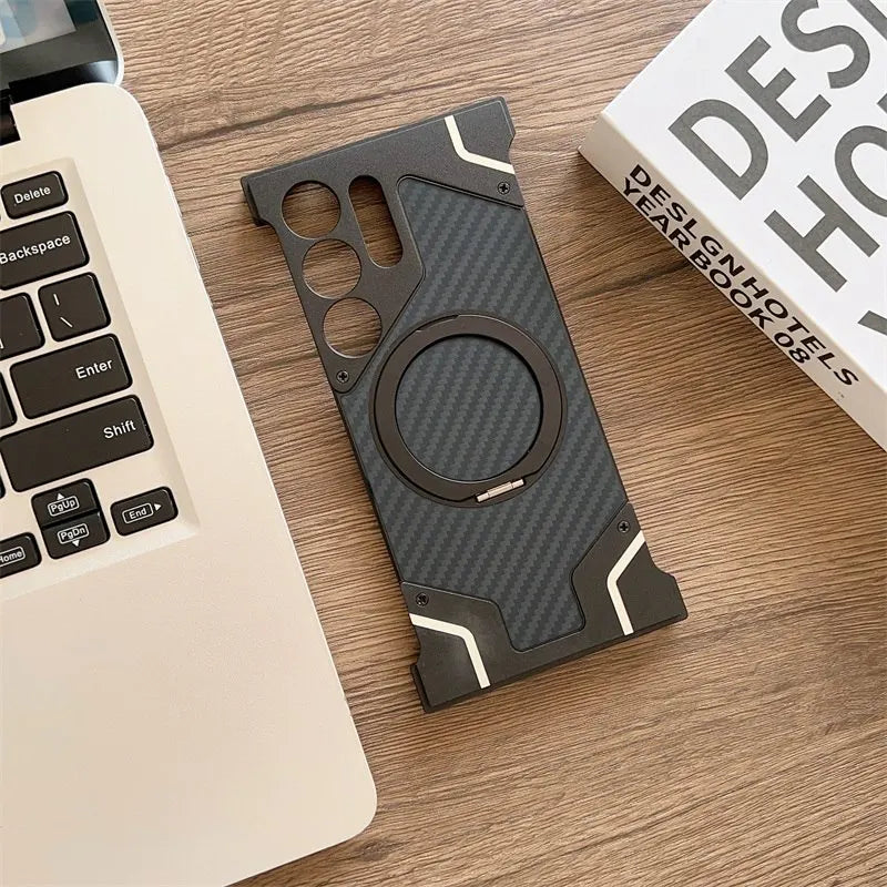 Magnetic Aluminum Metal Frameless Carbon Fiber Back Case for Samsung