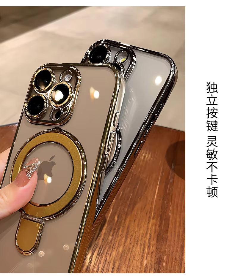 EliteShield LuxGrip Electroplated Frame Clear TPU Case with Metal Ring Holder for iPhone