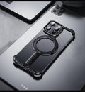 Luxury Aluminum Metal Magnetic Phone Case for iPhone with Ring Stand – Frameless Bumper Shockproof Back Cover