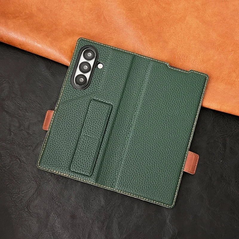 Luxury PU Leather Wallet Card Slots Wrist Strap Stand Case
