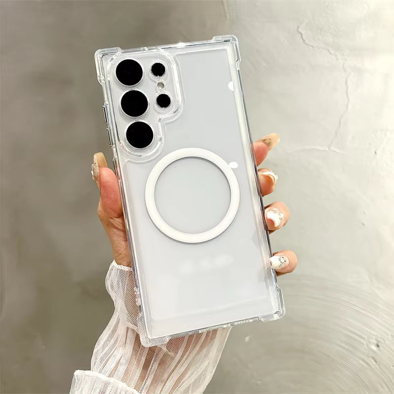 Original Clear Magnetic TPU Case for Samsung – Shockproof Transparent Wireless Charging Cover