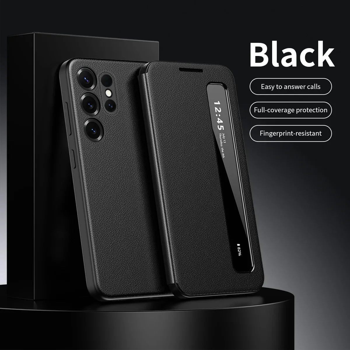Smart Hibernation Side Window Drop-Proof Magnetic Screen Cover No Flip Answering Calls Leather Case for Samsung
