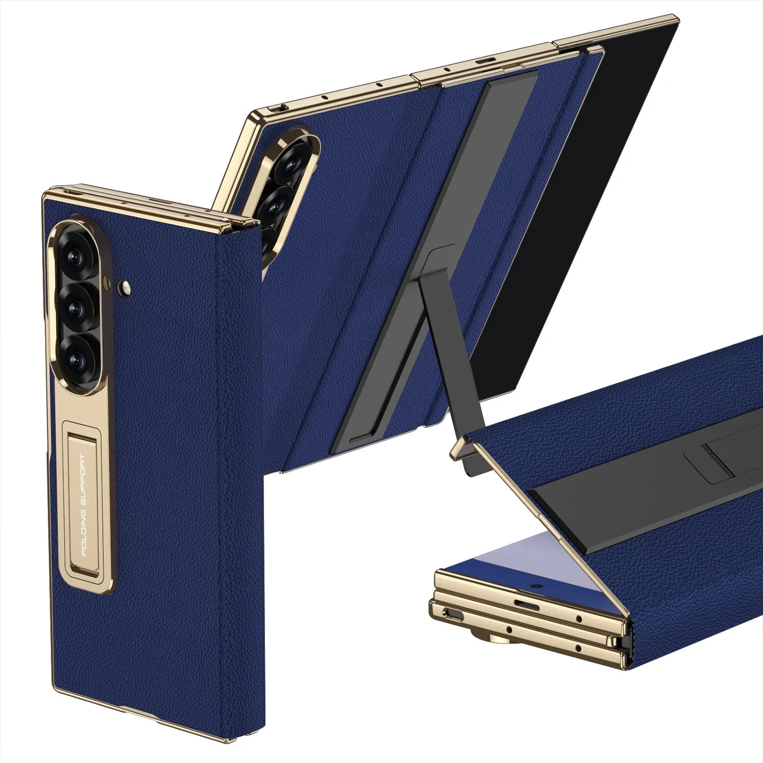 Electroplated Leather Golden Sides Back Cover with Stand Holder Phone