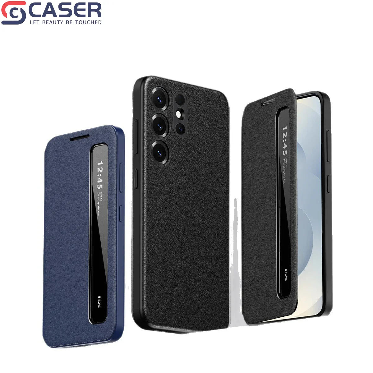 Smart Hibernation Side Window Drop-Proof Magnetic Screen Cover No Flip Answering Calls Leather Case for Samsung