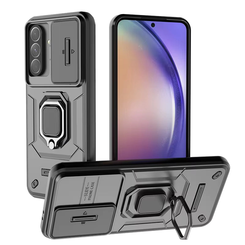 Shockproof Slide Camera Lens Ring Stand Case – Protective Cover Coque Funda for Samsung