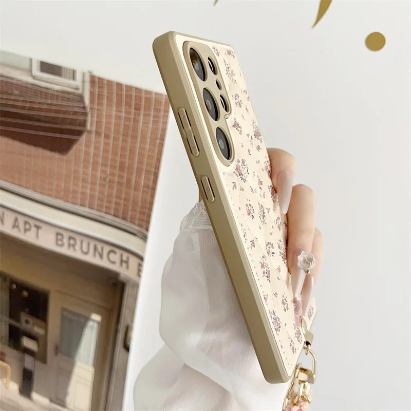 Women Design With Phone Chain Artificial Leather CellPhone Cases for Samsung