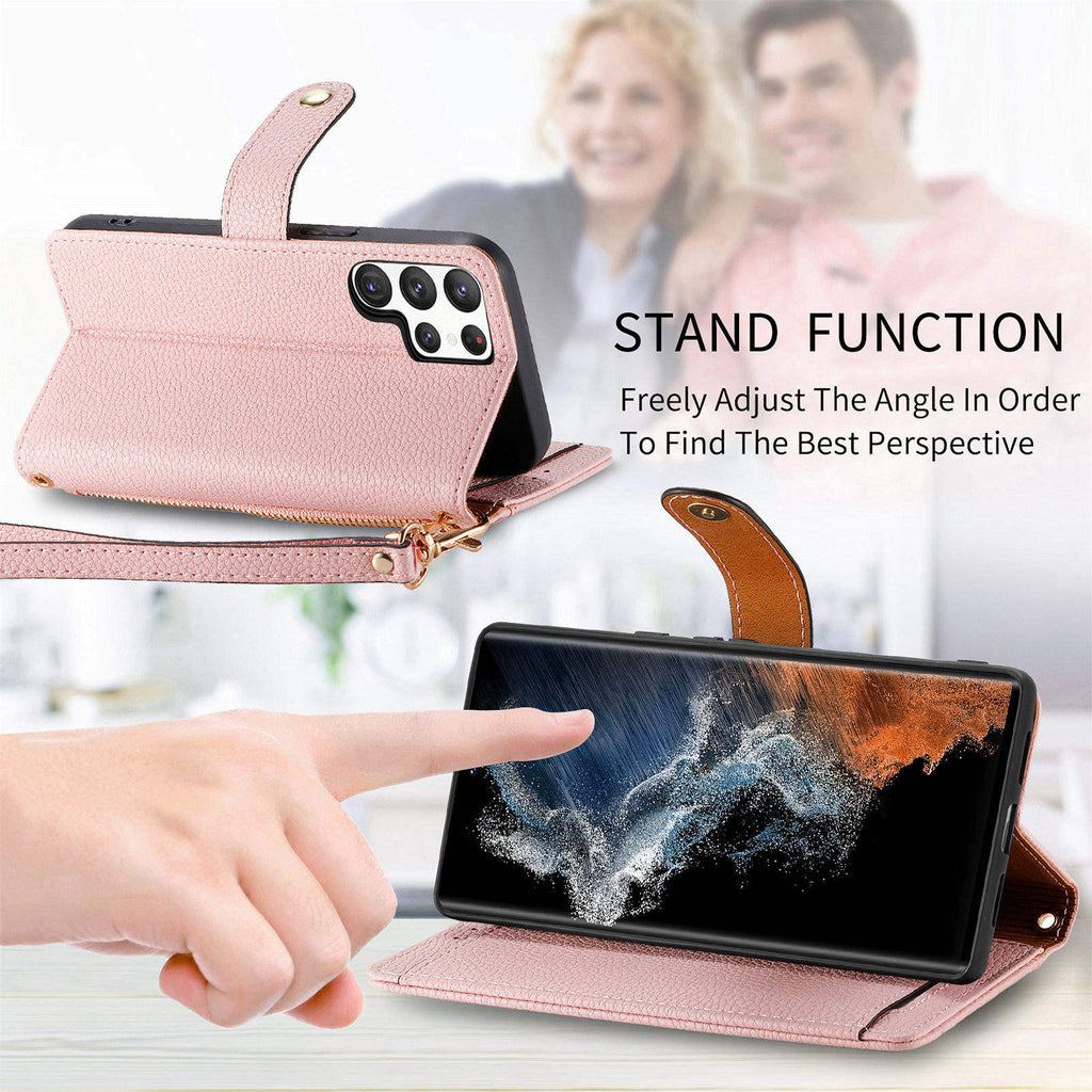 Luxury Heart Design Flip Leather Wallet Case for Girls – Card Holder & Book Style Cover for Mobile Phone