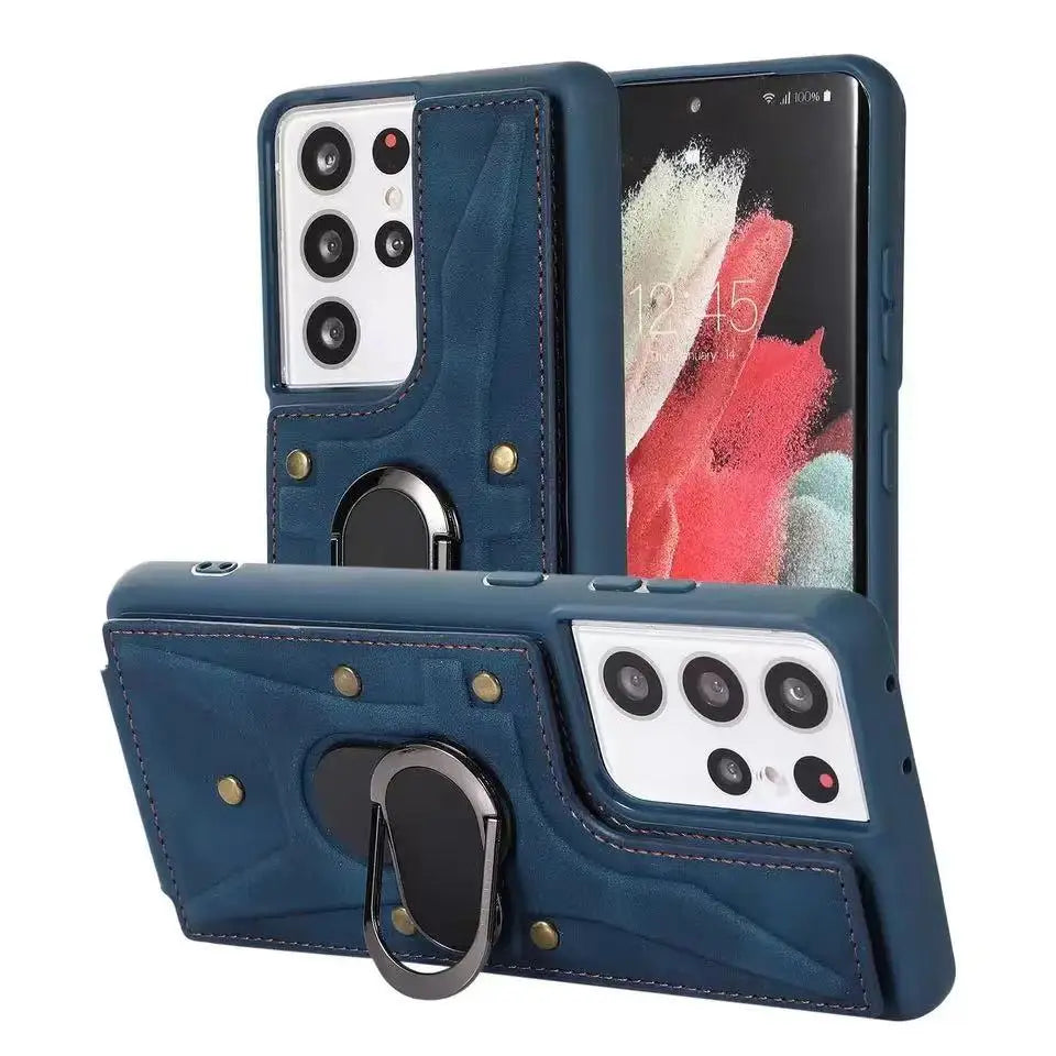 Magnetic Ring Stand Wallet Card Phone Case for Samsung Galaxy