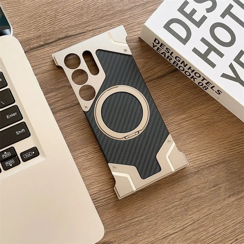 Magnetic Aluminum Metal Frameless Carbon Fiber Back Case for Samsung