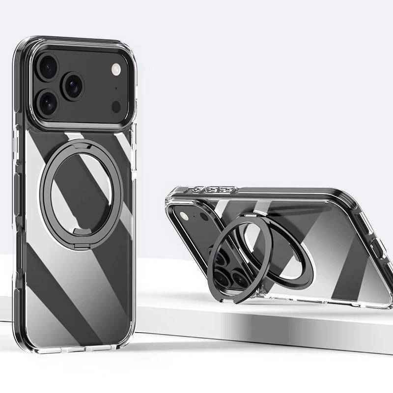 Clear Shockproof Wireless Charging Case with 360° Rotating Ring Stand for iPhone