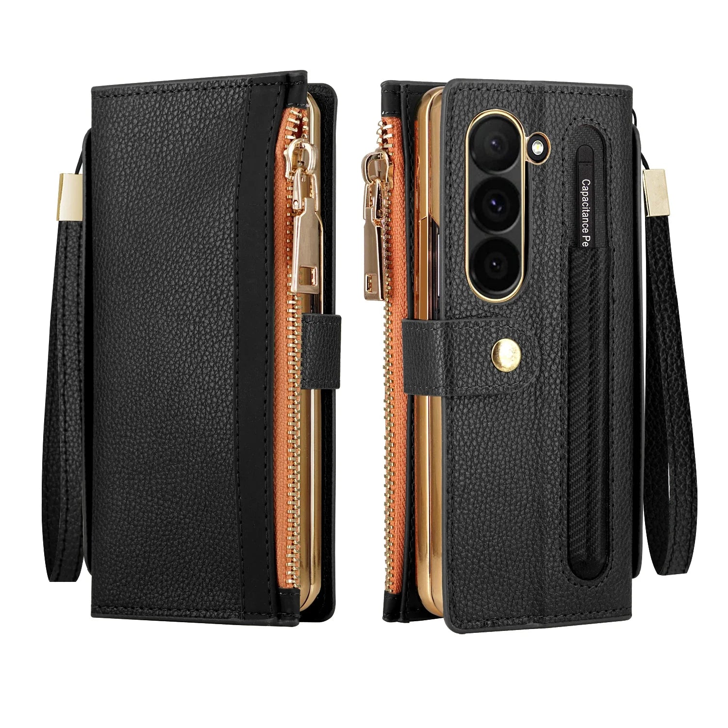 Zipper PU Leather Wallet Card Slots With Pen Solt Stand Case