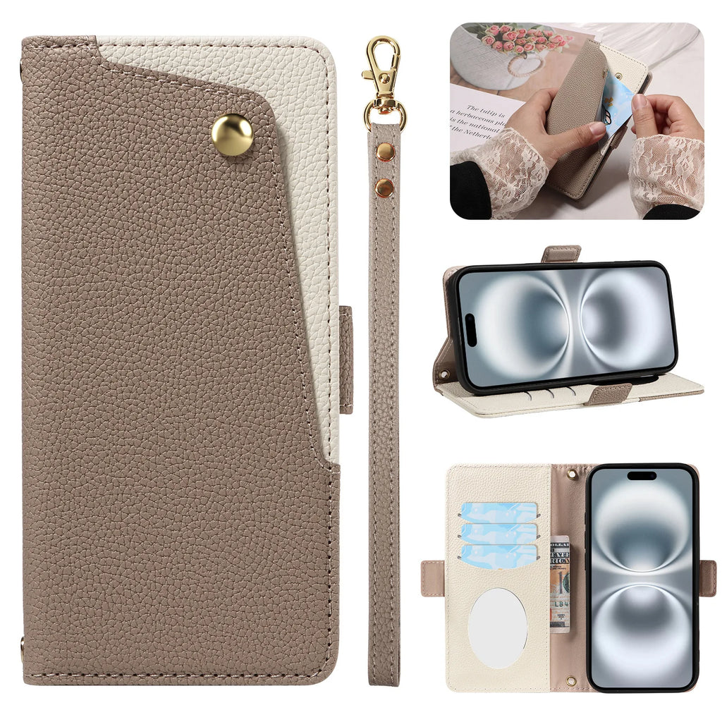Luxury PU Leather Phone Case with Mirror for  iPhone