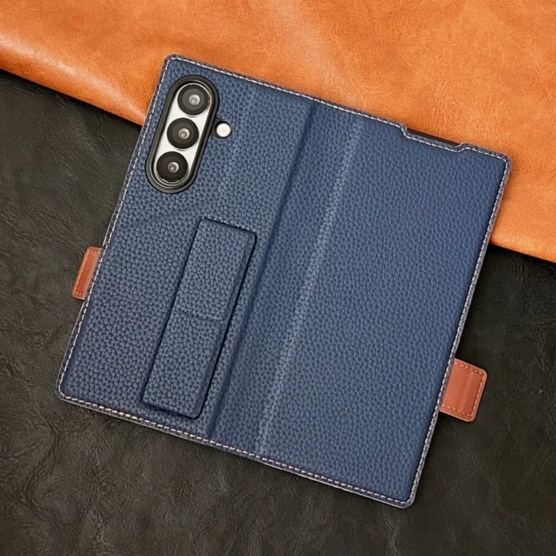 Luxury PU Leather Wallet Card Slots Wrist Strap Stand Case