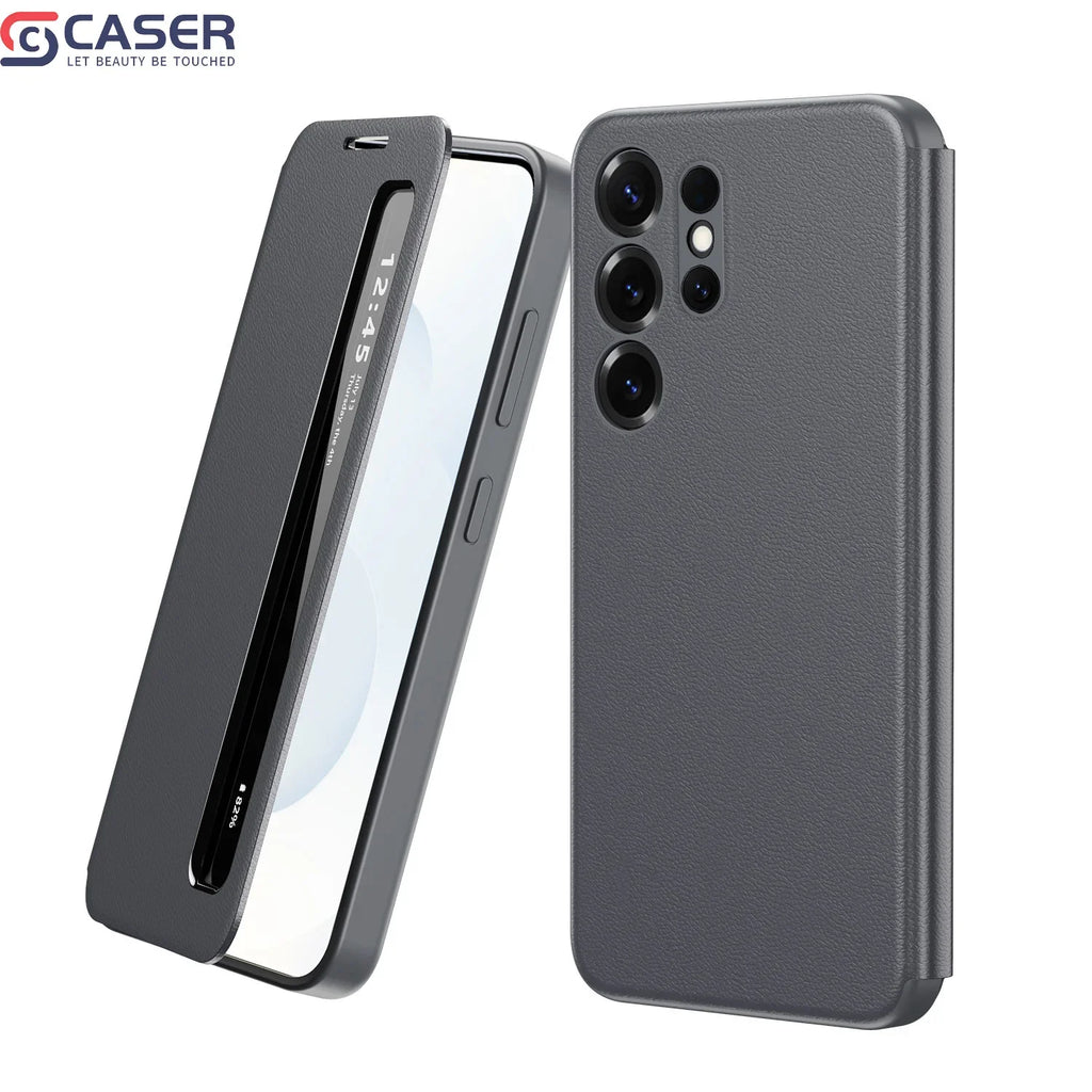 Smart Hibernation Side Window Drop-Proof Magnetic Screen Cover No Flip Answering Calls Leather Case for Samsung