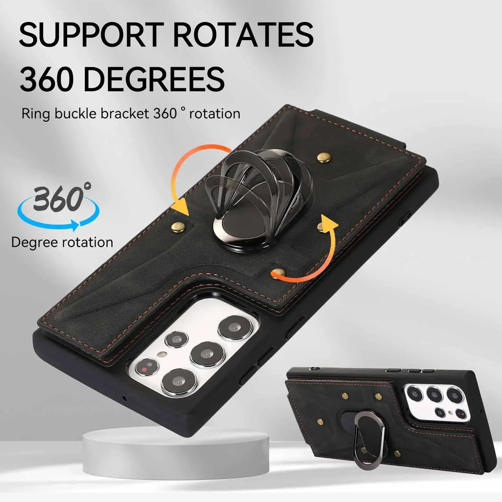 Magnetic Ring Stand Wallet Card Phone Case for Samsung Galaxy