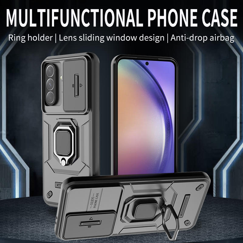 Shockproof Slide Camera Lens Ring Stand Case – Protective Cover Coque Funda for Samsung
