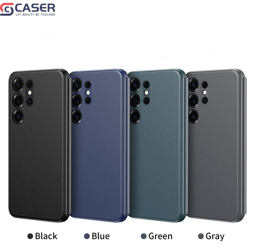 Smart Hibernation Side Window Drop-Proof Magnetic Screen Cover No Flip Answering Calls Leather Case for Samsung