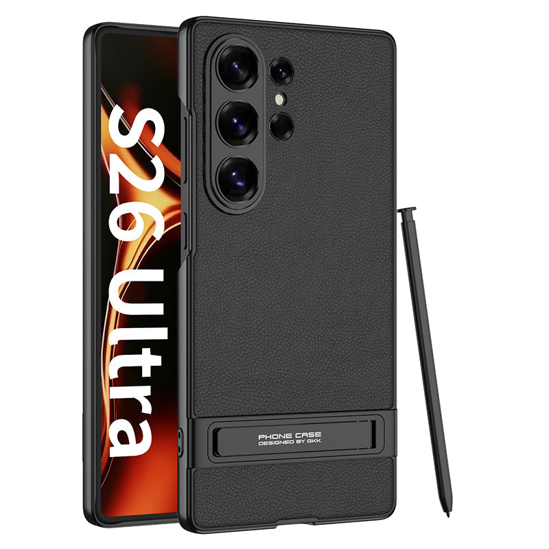 LuxSkin Matte Leather Case – Ultra-Thin Shockproof Cover with Bracket for Samsung Galaxy S26 Ultra