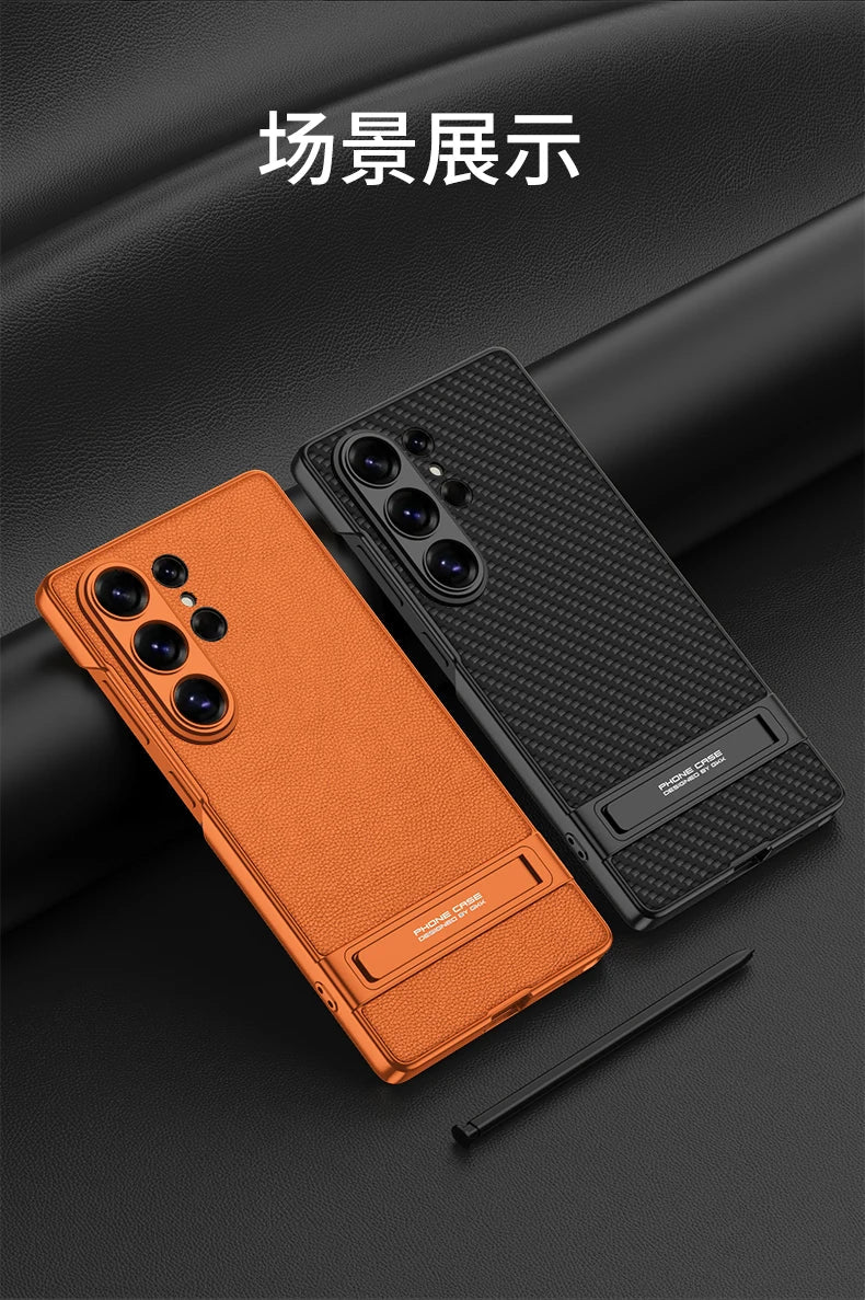 LuxSkin Matte Leather Case – Ultra-Thin Shockproof Cover with Bracket for Samsung Galaxy S26 Ultra